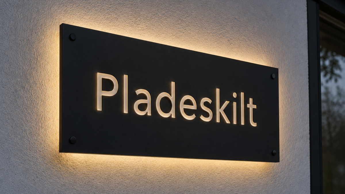 Pladeskilt med LED lys som virksomhedsskilt